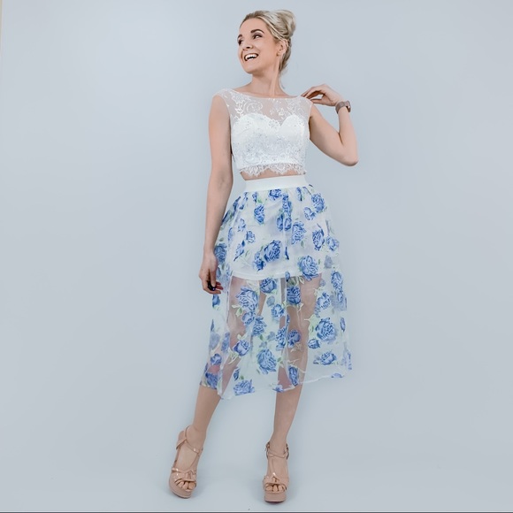 Blue Floral Midi Skirt - Picture 7 of 8
